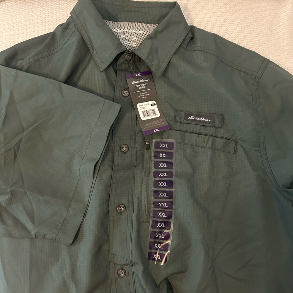 Mens Eddie Bauer Tech Woven Shirt in Dark Green/Olive XXL